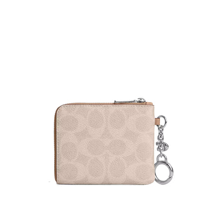 Coach Women's Small Corner Zip Wallet In Signature Canvas Silver/Sand/Taupe