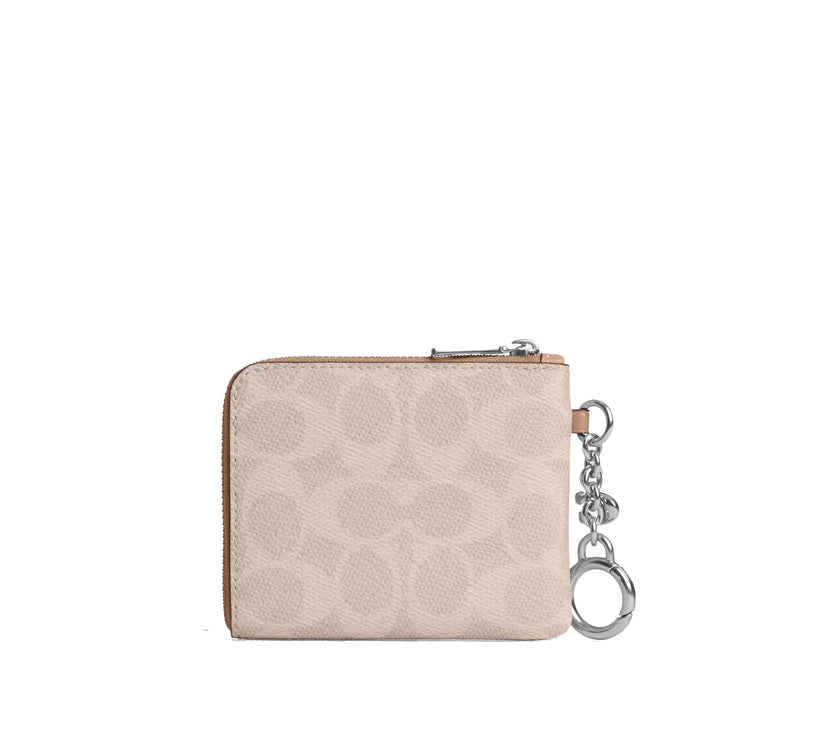 Coach Women's Small Corner Zip Wallet In Signature Canvas Silver/Sand/Taupe