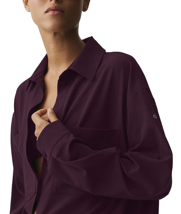 alo Women's Dreamscape Button Down Long Sleeve Rich Bordeaux
