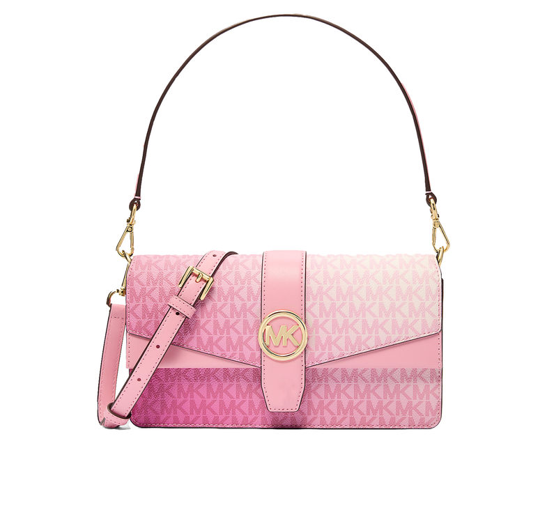 Michael Kors Women's Greenwich Medium Ombré Signature Logo Convertible Shoulder Bag Carnation/Gold