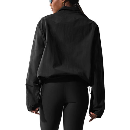 alo Women's Light Weight Takeaway Track Pullover Black