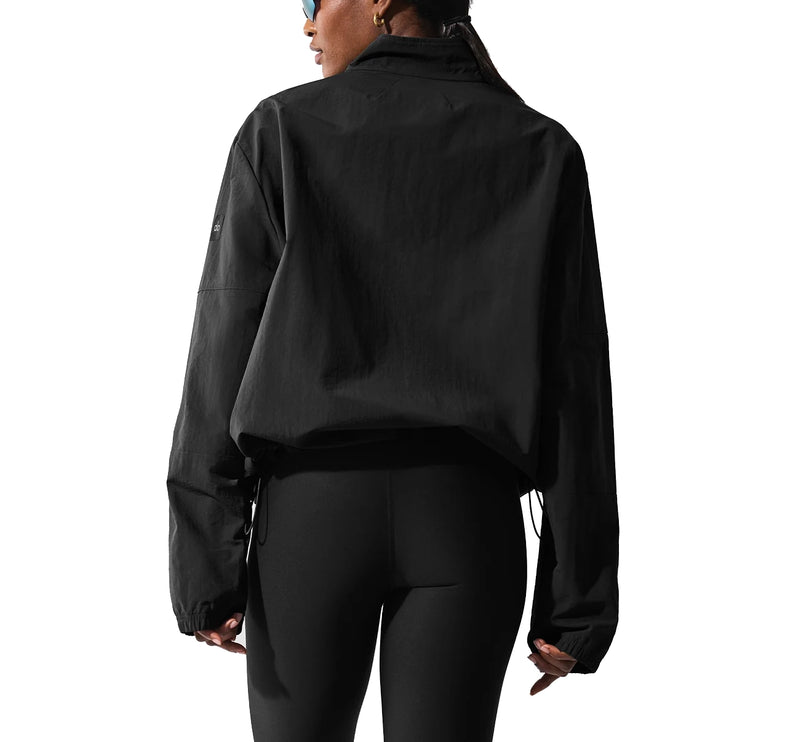alo Women's Light Weight Takeaway Track Pullover Black