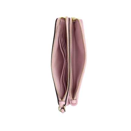 Coach Women's Double Zip Wallet In Signature Denim Gold/Light Pink