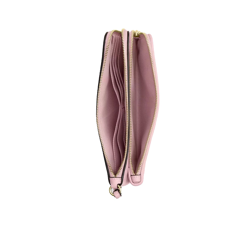 Coach Women's Double Zip Wallet In Signature Denim Gold/Light Pink