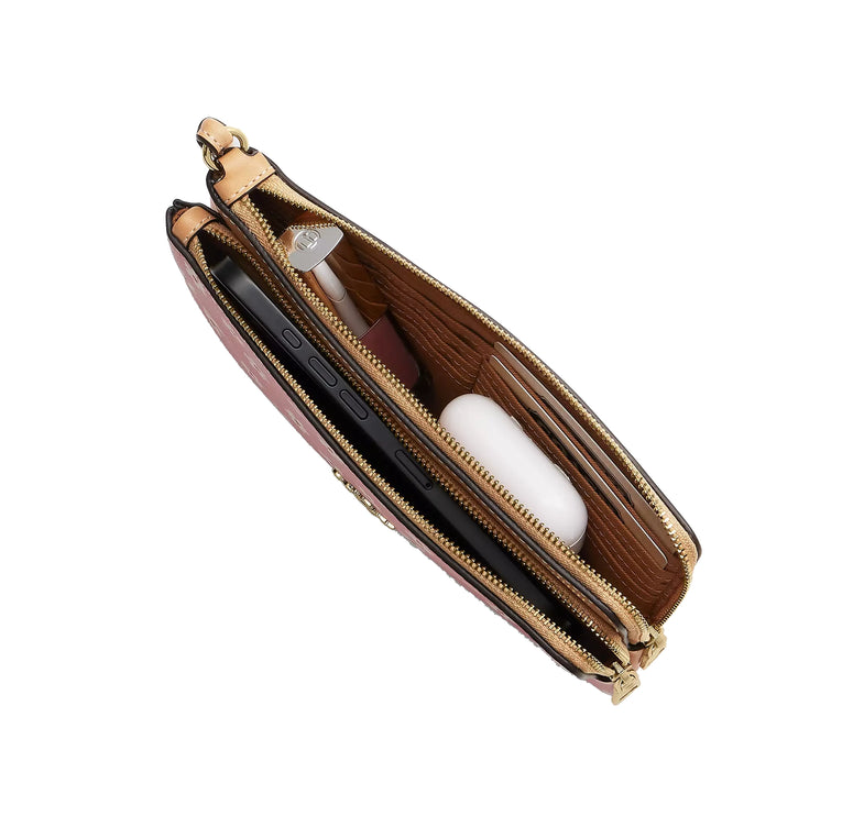 Coach Women's Double Zip Wristlet With Floral Print Gold/Pink Multi