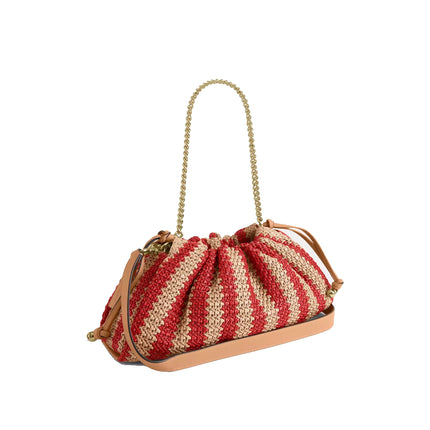 Coach Women's Faye Large Shoulder Bag With Stripes Gold/Red/Tan