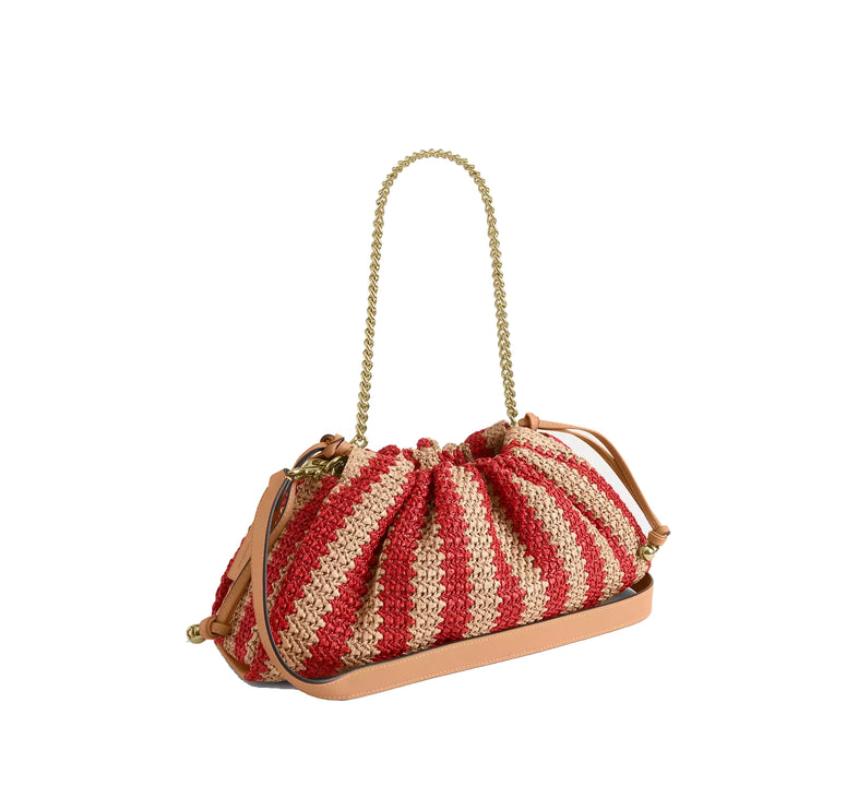 Coach Women's Faye Large Shoulder Bag With Stripes Gold/Red/Tan