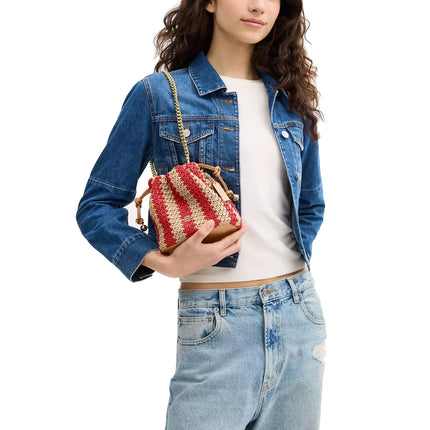 Coach Women's Faye Mini Drawstring Bag With Stripes Gold/Red/Tan