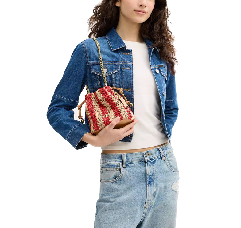 Coach Women's Faye Mini Drawstring Bag With Stripes Gold/Red/Tan