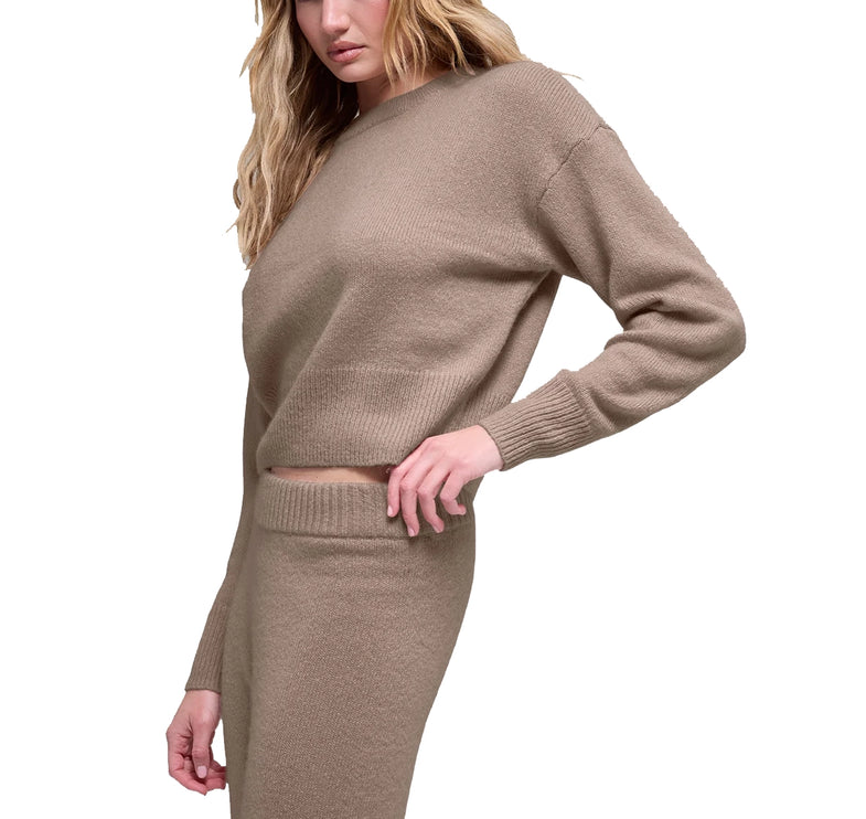 alo Women's Wool Cashmere Cropped New Class Crewneck Sweater Chai Latte