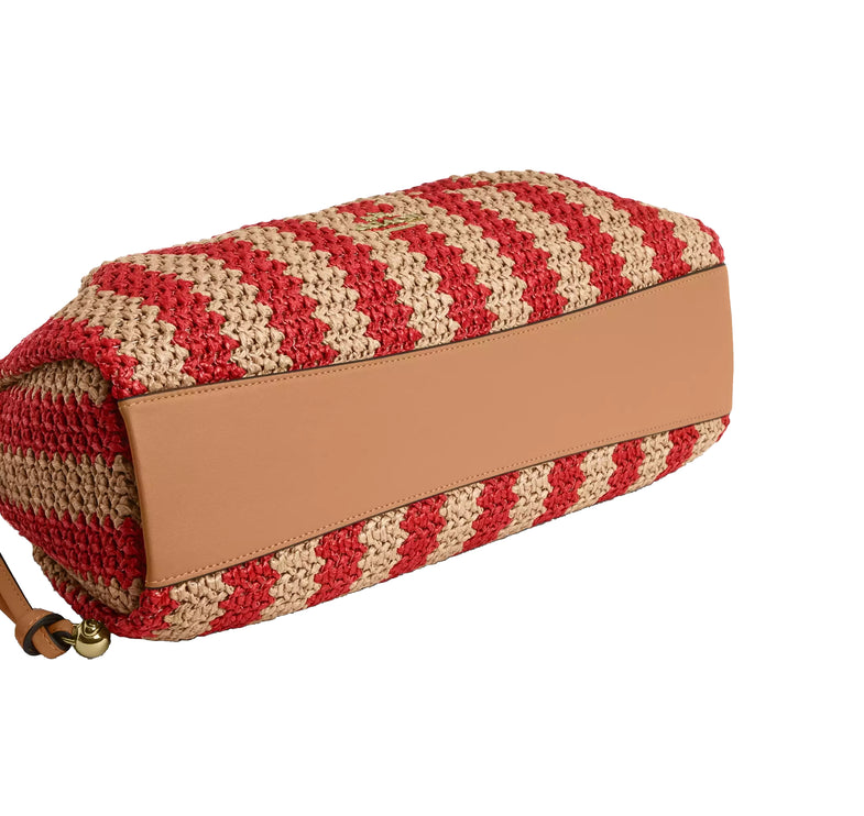 Coach Women's Faye Large Shoulder Bag With Stripes Gold/Red/Tan