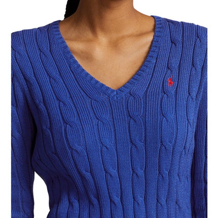 Polo Ralph Lauren Women's Cable-Knit Cotton V-Neck Sweater Rugby Royal