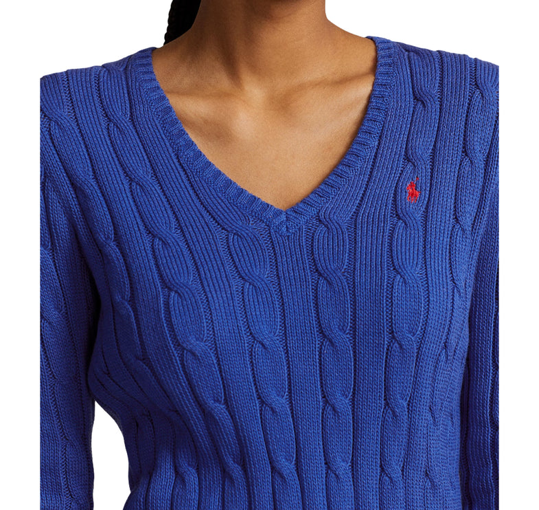 Polo Ralph Lauren Women's Cable-Knit Cotton V-Neck Sweater Rugby Royal