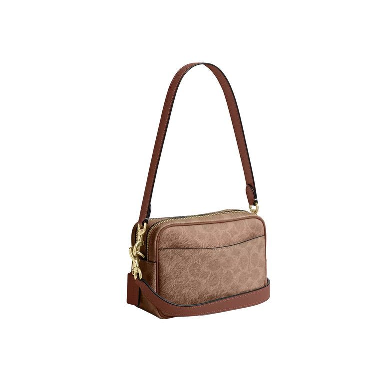 Coach Women's Mini Carey Crossbody Bag In Signature Canvas Gold/Tan/Brown
