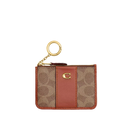 Coach Women's Essential Mini Id Card Case In Signature Canvas Brass/Tan Caramel