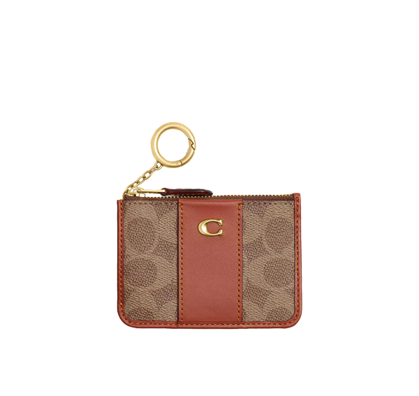 Coach Women's Essential Mini Id Card Case In Signature Canvas Brass/Tan Caramel