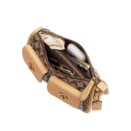 Coach Women's Twin Turnlock Waverly Bag In Signature Jacquard Brass/Khaki Light Peach