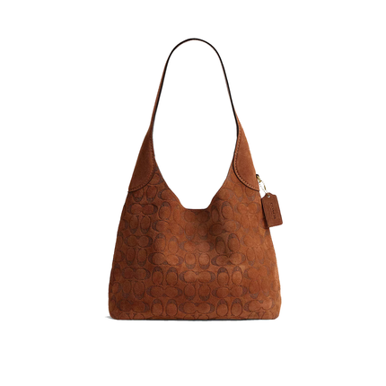 Coach Women's Brooklyn Shoulder Bag 28 In Signature Suede Brass/Tobacco