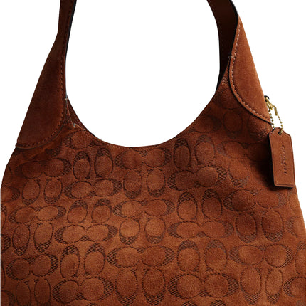 Coach Women's Brooklyn Shoulder Bag 28 In Signature Suede Brass/Tobacco