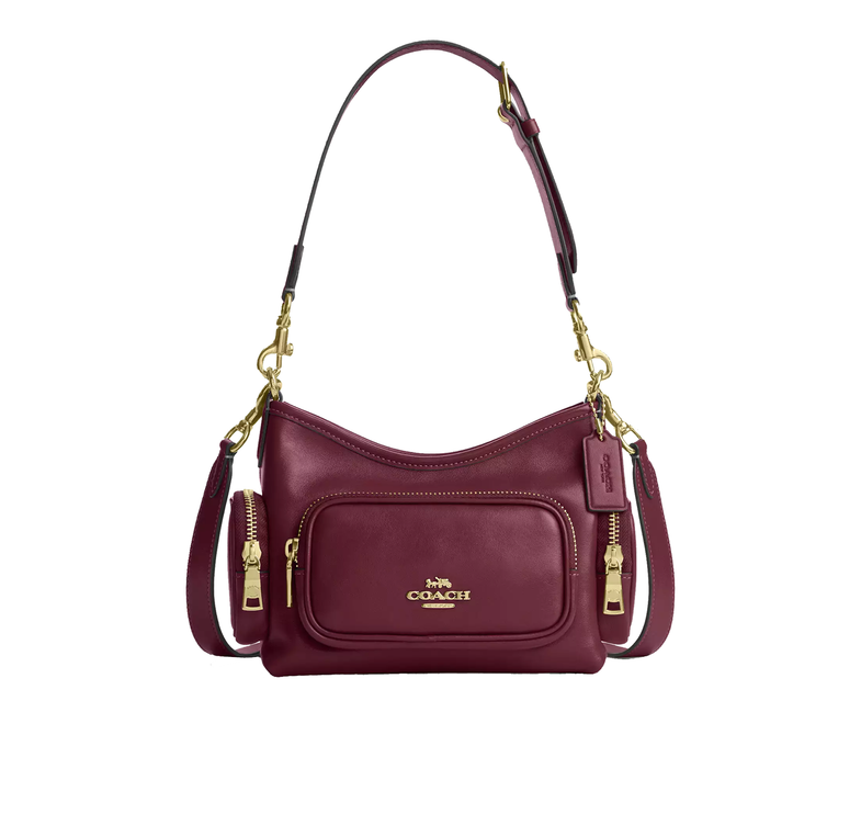 Coach Women's Laurel Shoulder Bag 22 With Pockets Gold/Dark Cherry