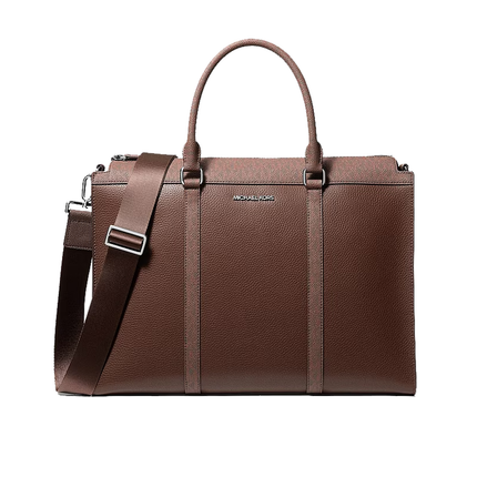 Michael Kors Unisex Cooper Pebbled Leather and Signature Logo Briefcase Nutmeg