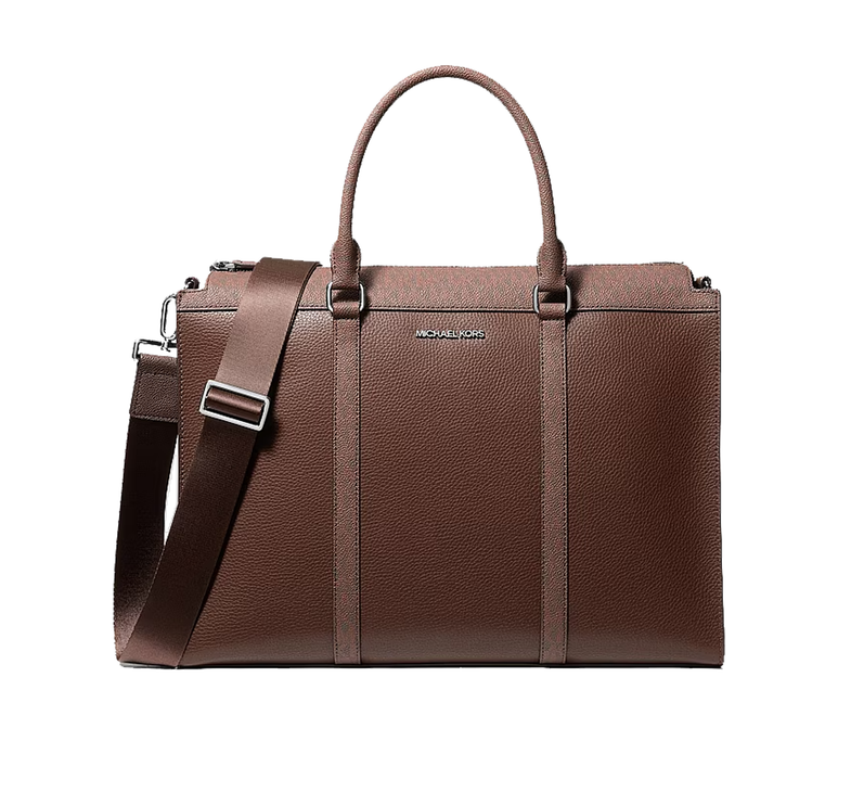 Michael Kors Unisex Cooper Pebbled Leather and Signature Logo Briefcase Nutmeg