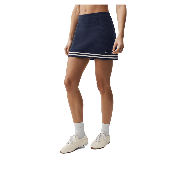 alo Women's Tennis Club Sweater Knit Skirt Navy/Ivory