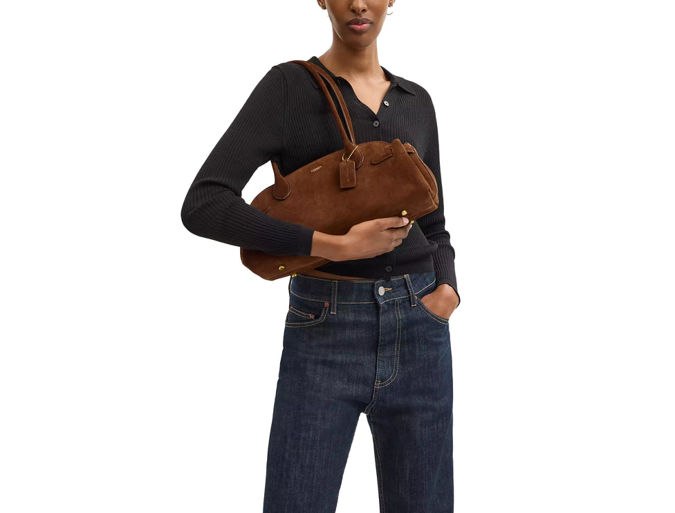 Coach Women's Empire Carryall Bag 34 Suede/Brass/Warm Brown