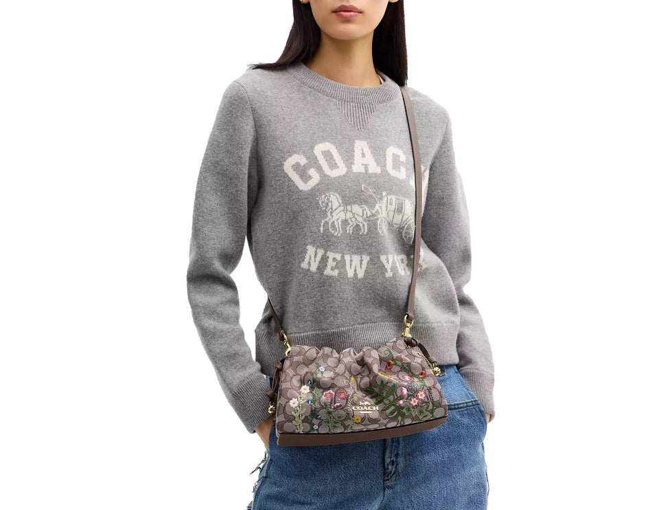 Coach Women's Faye Shoulder Bag In Signature Jacquard With Floral Embroidery Gold/Oak Multi