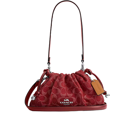 Coach Women's Faye Shoulder Bag In Signature Denim Silver/True Red