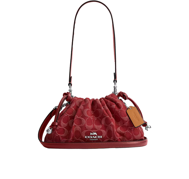 Coach Women's Faye Shoulder Bag In Signature Denim Silver/True Red