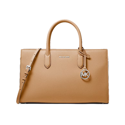 Michael Kors Women's Scarlett Medium Textured Satchel Peanut/Silver