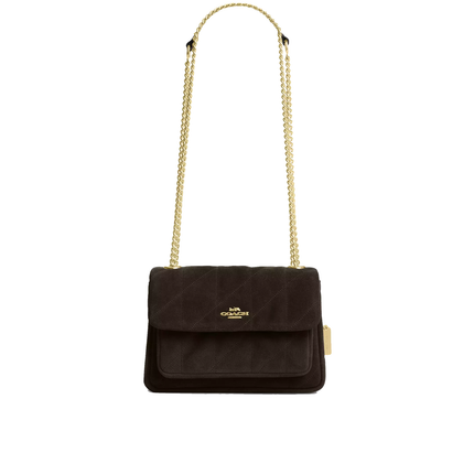 Coach Women's Elodie Crossbody Bag 18 With Quilting Suede/Gold/Ebony