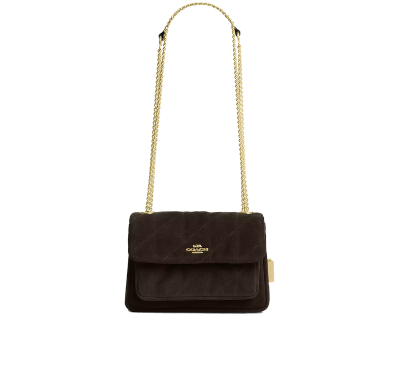 Coach Women's Elodie Crossbody Bag 18 With Quilting Suede/Gold/Ebony