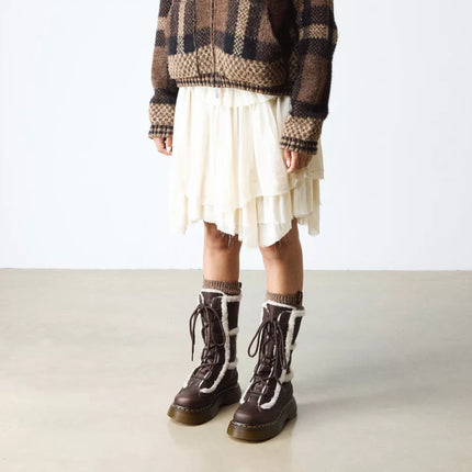 Dr. Martens Women's Buzz Lace Up Faux Fur Lined Grizzly Leather Boots Dark Brown