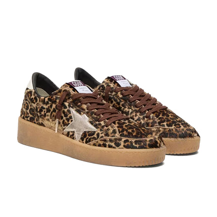 Golden Goose Women's Women's Ball Star in Leopard Print Pony Skin with Platinum Leather Star and White
