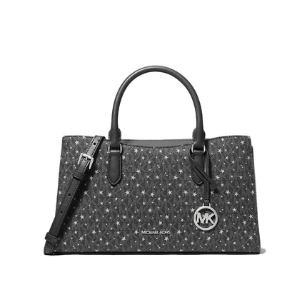 Michael Kors Women's Arden Medium Printed Signature Logo Satchel Black