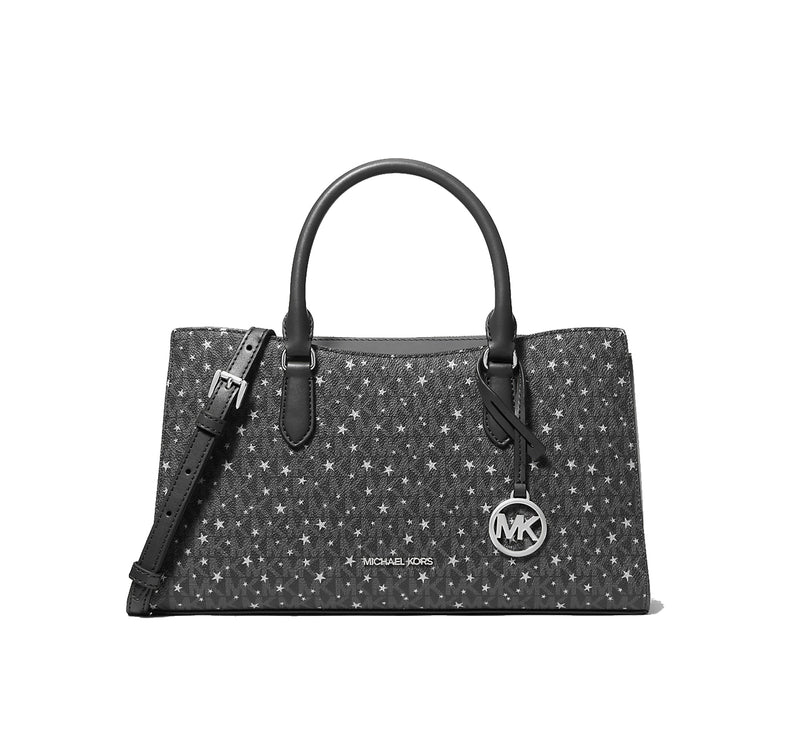 Michael Kors Women's Arden Medium Printed Signature Logo Satchel Black