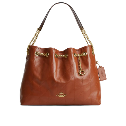 Coach Women's Evelyn Shoulder Bag With Quilting And Charm Gold/Cinnamon