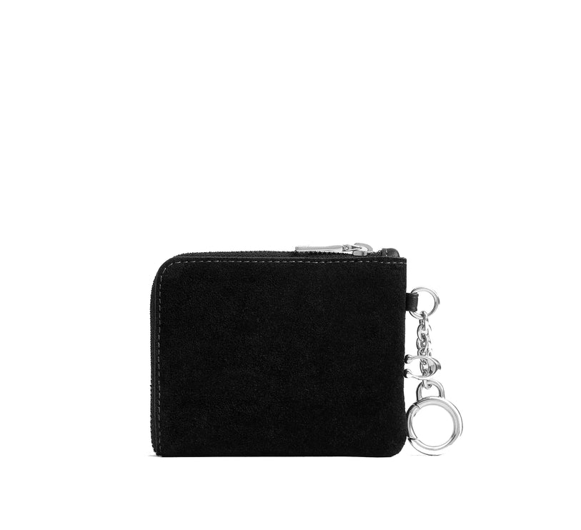 Coach Women's Small Corner Zip Wallet Suede/Silver/Black