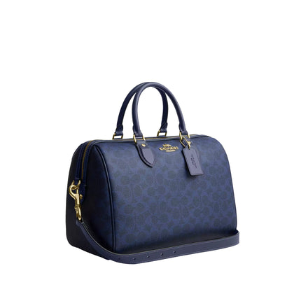 Coach Women's Rowan Large Satchel Bag In Signature Canvas Gold/Navy