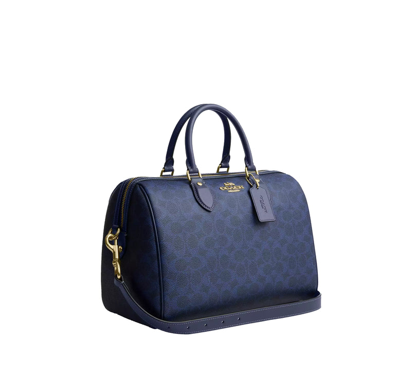 Coach Women's Rowan Large Satchel Bag In Signature Canvas Gold/Navy