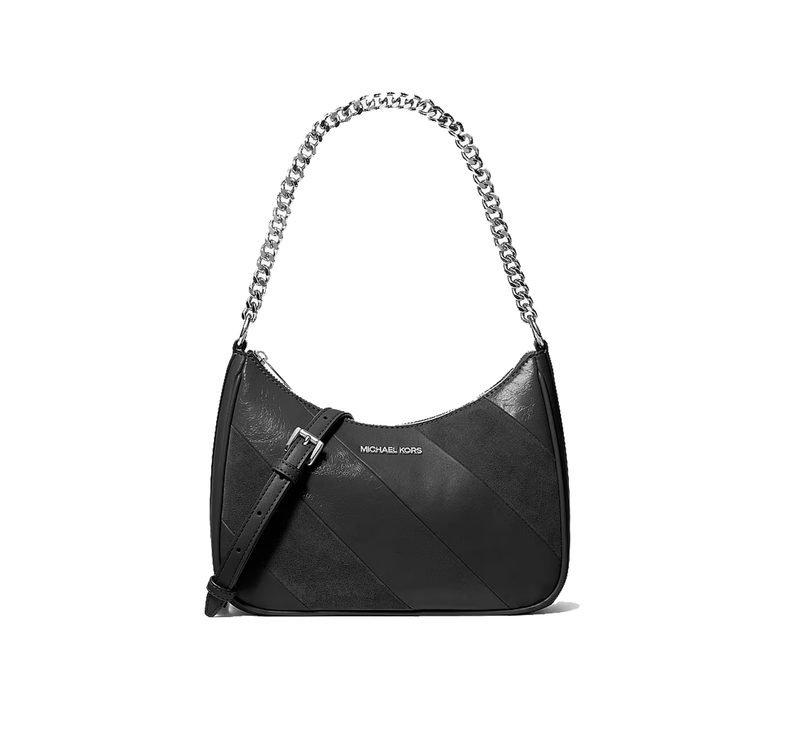 Michael Kors Women's Jet Set Travel Large Convertible Pochette Bag Black/Silver