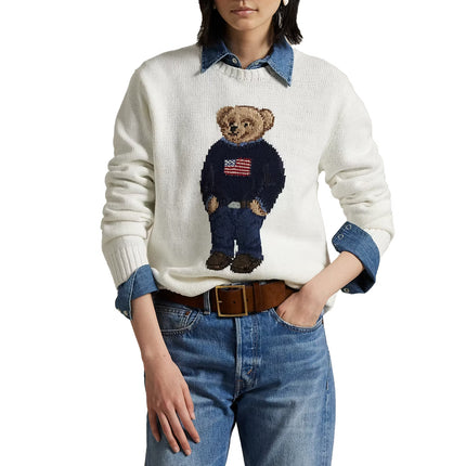 Polo Ralph Lauren Men's Polo Bear Cotton-Linen Sweater Deckwash White
