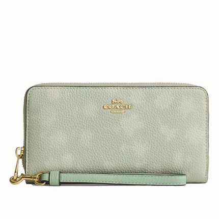 Coach Women's Long Zip Around Wallet With Floral Print Gold/Pale Green