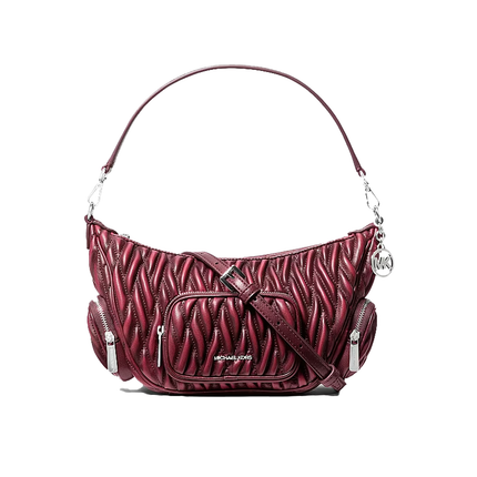 Michael Kors Women's Merritt Small Matelassé Convertible Shoulder Bag Maroon/Silver