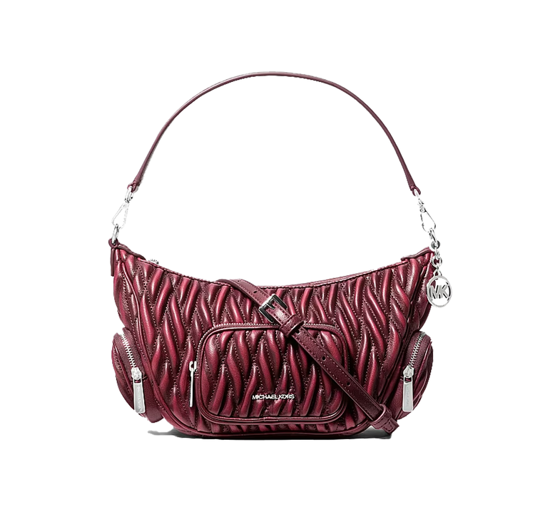 Michael Kors Women's Merritt Small Matelassé Convertible Shoulder Bag Maroon/Silver