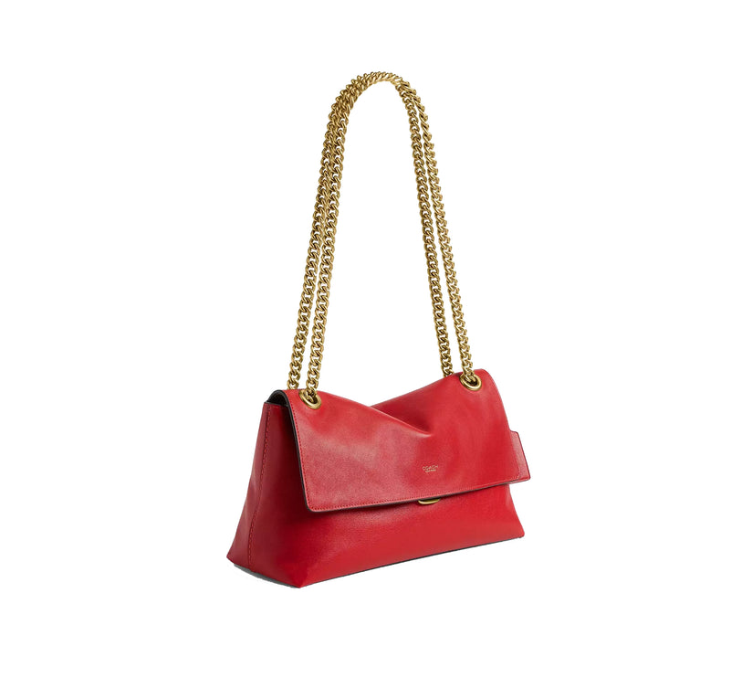 Coach Women's Chelsea Shoulder Bag 30 With Chain Brass/Scarlet
