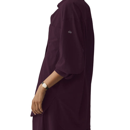 alo Women's Dreamscape Button Down Long Sleeve Rich Bordeaux