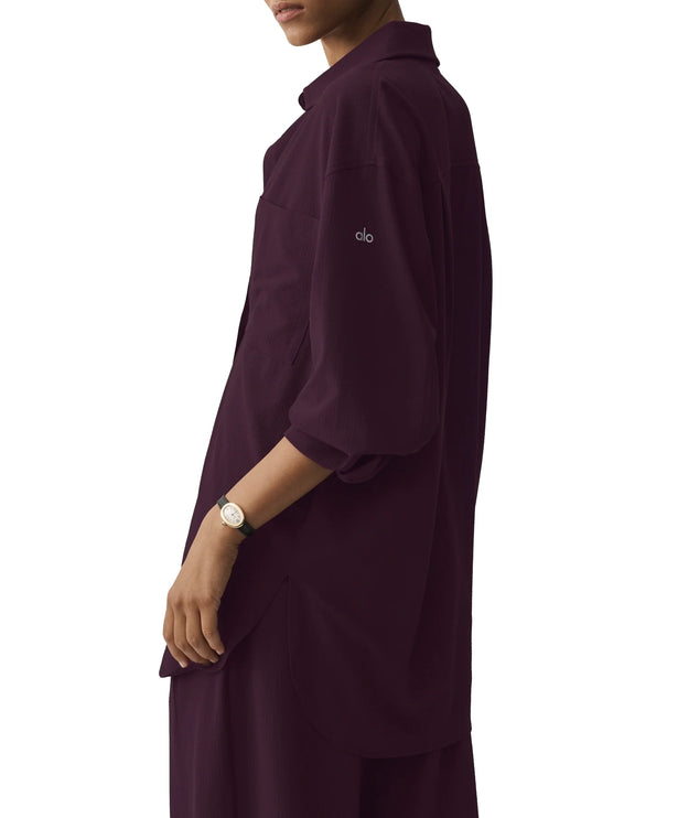 alo Women's Dreamscape Button Down Long Sleeve Rich Bordeaux